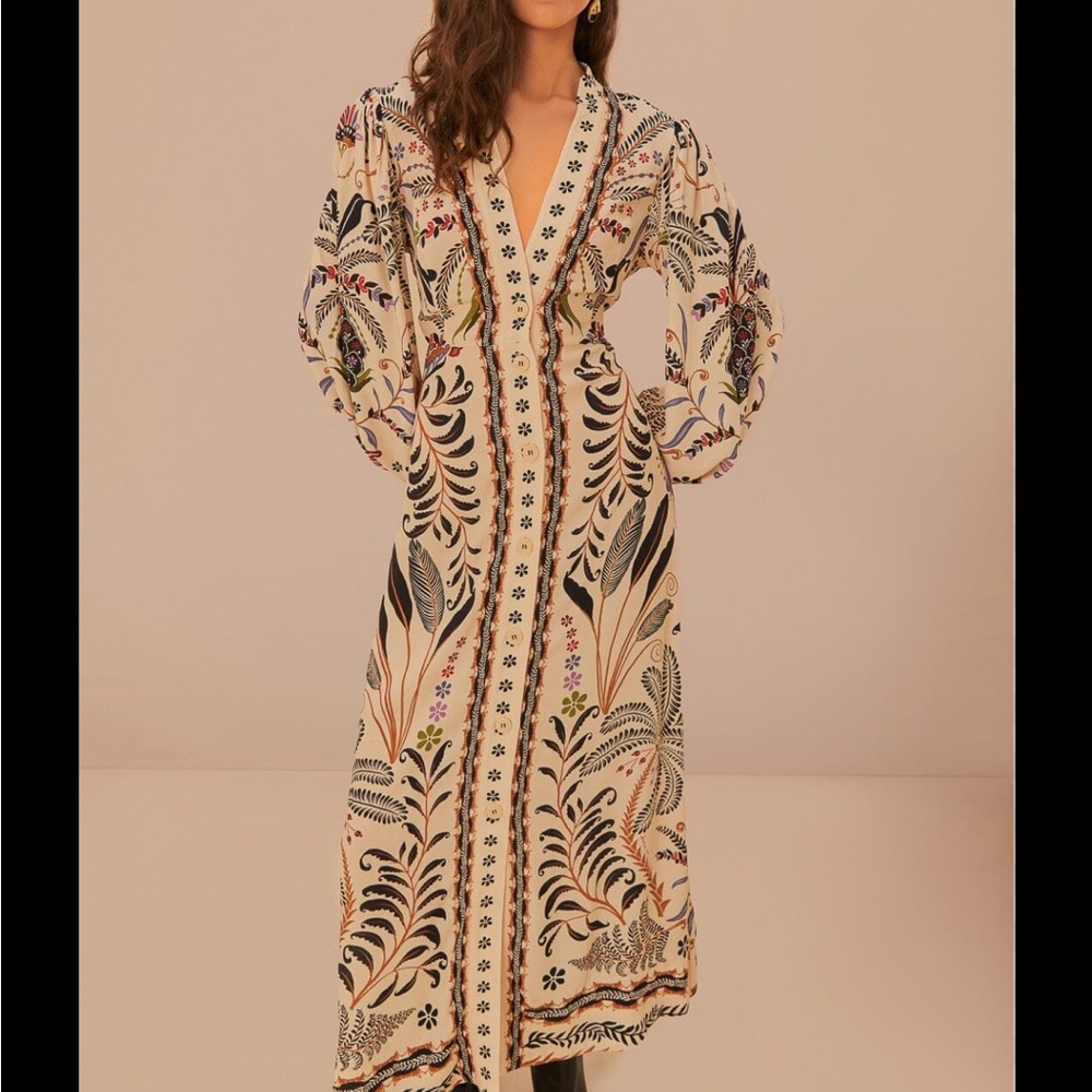 FARM Rio Cream Maxi Dress with Multicolor Botanical Print